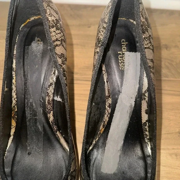 Platform heels. Charlotte Russe. Color is beige with lots of black lace size 10 - Picture 7 of 7